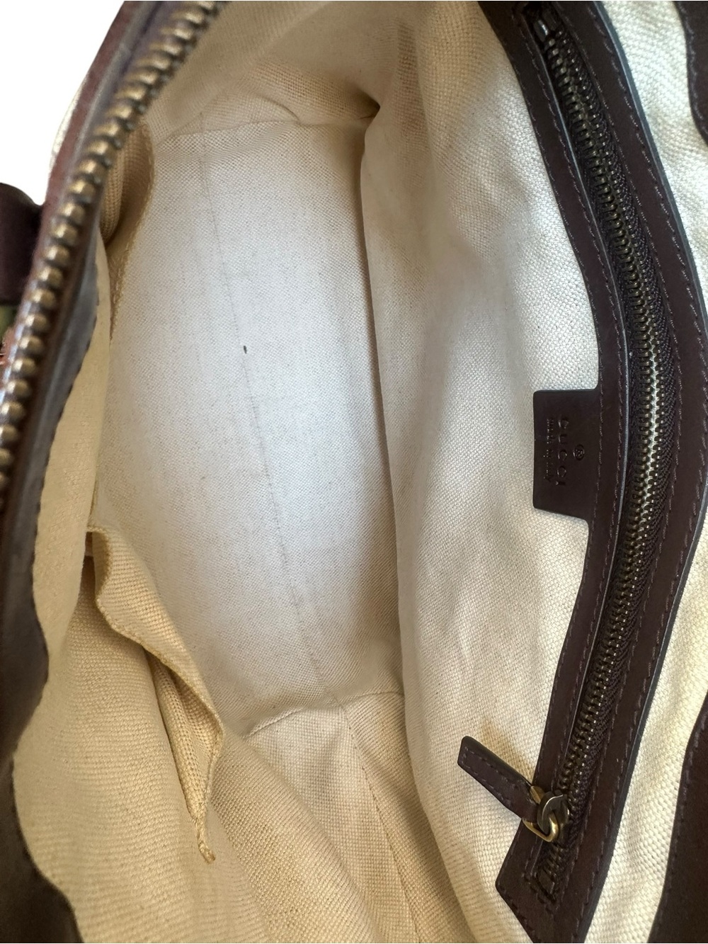 Gucci Brown Canvas & Leather Tote with Green and Red Stripe - Picture 7 of 10
